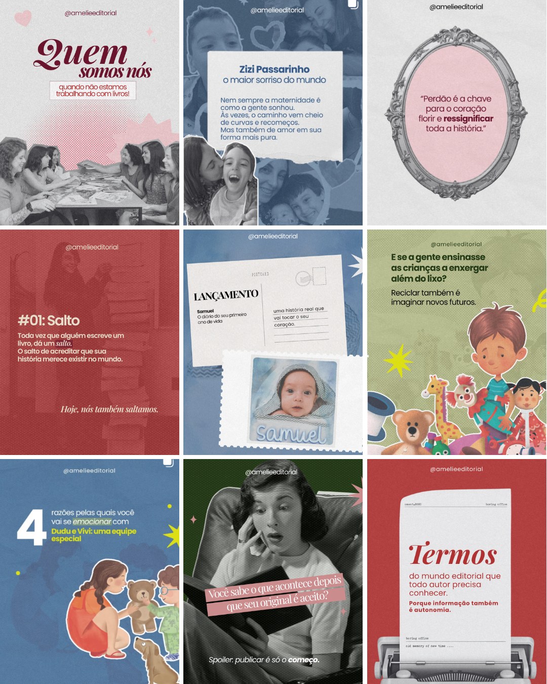 Feed da Amélie Editorial — grade de nove publicações coesas