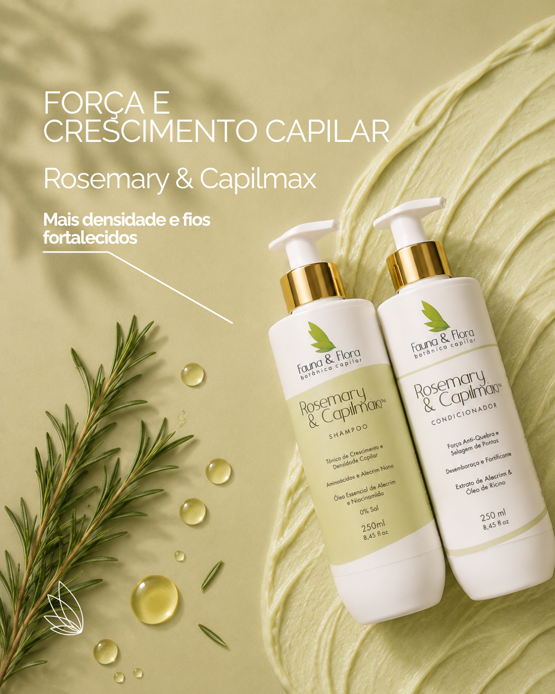 Força e crescimento capilar — linha Rosemary & Capilmax